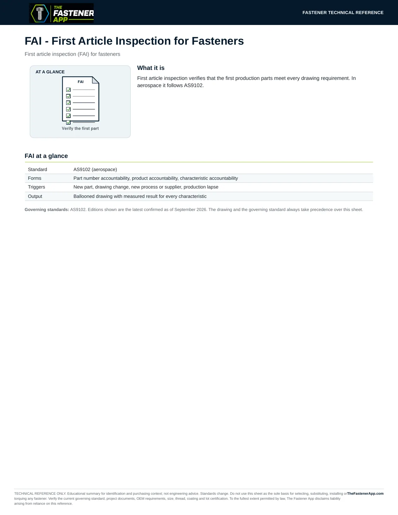 FAI - First Article Inspection for Fasteners