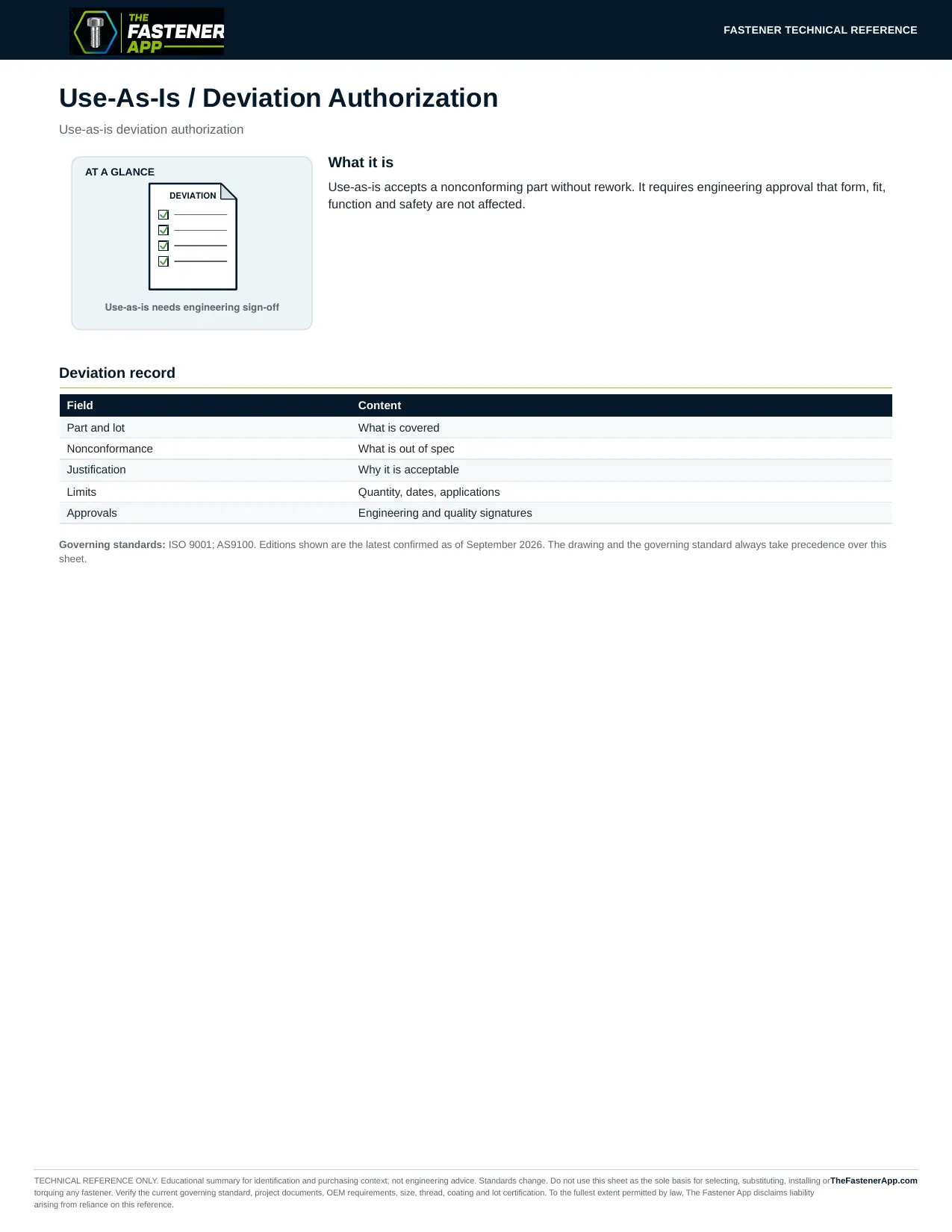 Use-As-Is / Deviation Authorization