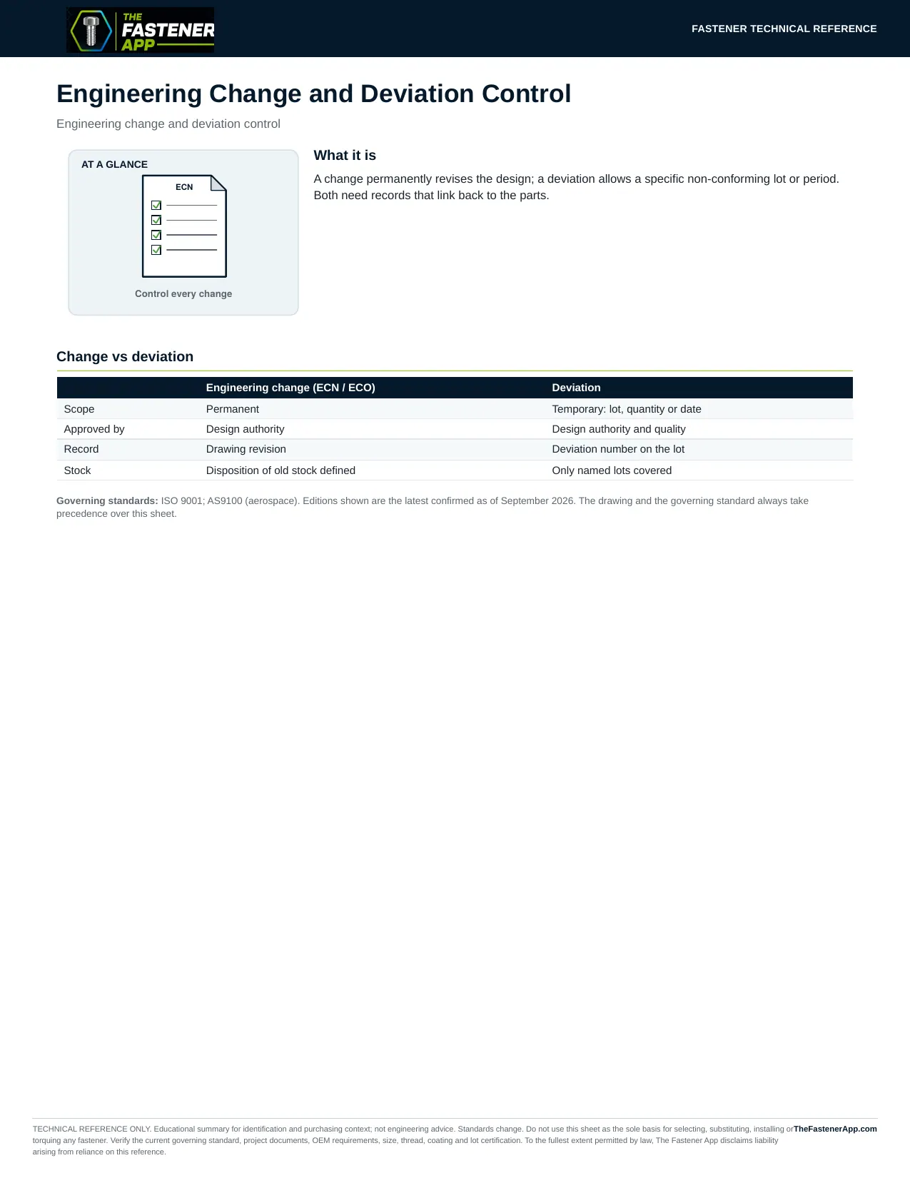 Engineering Change and Deviation Control