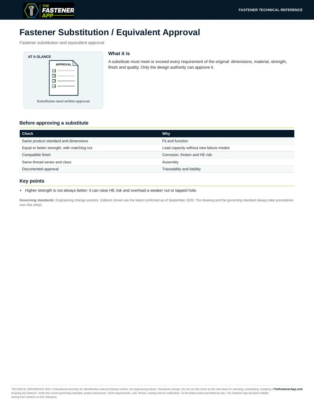 Fastener Substitution / Equivalent Approval