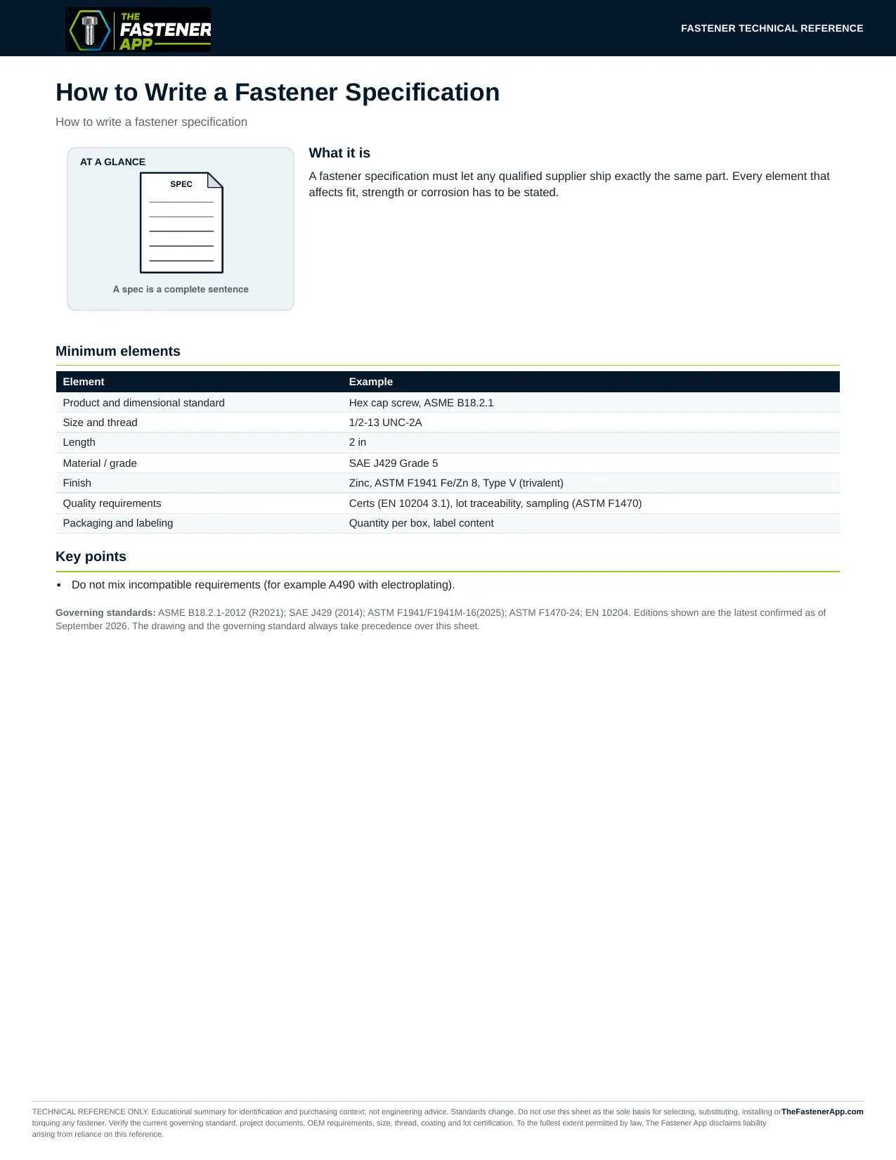 How to Write a Fastener Specification